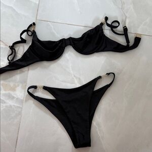 Black Underwire Bikini Set with Gold Accents - Brand Unspecified